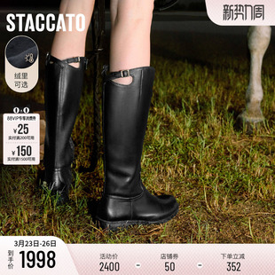 靴加绒女靴子EIF04DG5 蝴蝶骑士长靴高筒靴增高时装 思加图冬季 新款