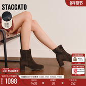 思加图新款 雾都恋人时装 靴复古短靴粗跟增高黑色加绒女靴EIB02DD5