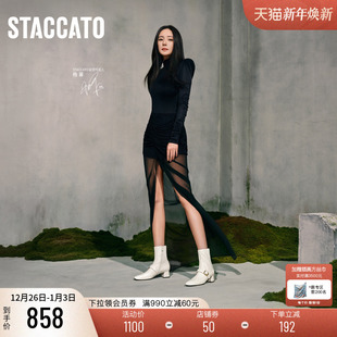 靴9U001DZ4 小玛丽奶油靴粗跟黑色时装 杨幂同款 思加图新款