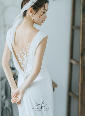 【唐顿小姐】简约女神气质婚纱法式柔美绸缎拖尾婚纱新娘仪式婚纱