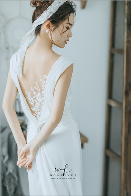 唐顿小姐女神柔美拖尾仪式婚纱