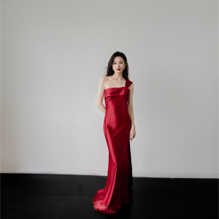 Nomeives 缎面单肩鱼尾显瘦敬酒服新年答谢宴晚礼服 2025新款