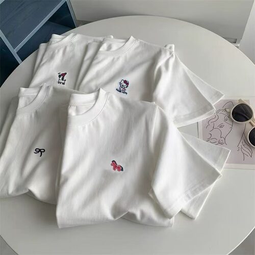 早春简约刺绣百搭万能白色T恤d3822【CH】