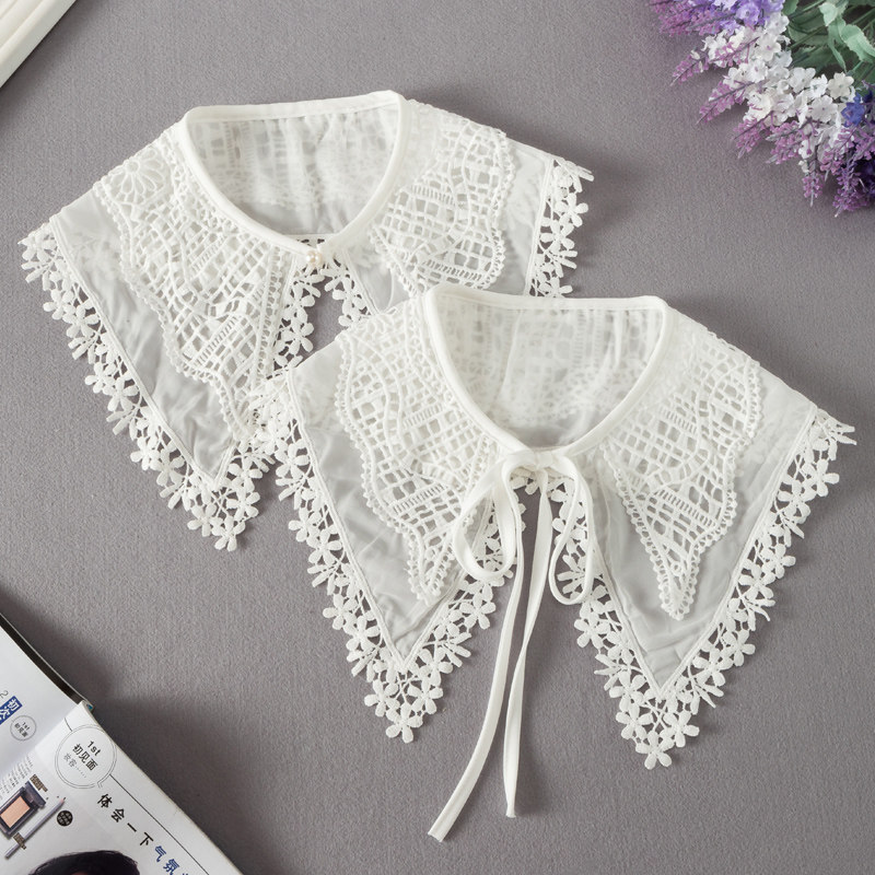 DIY手工蕾丝领韩版百搭假领子女装领口花边装饰领双层绣花假衣领