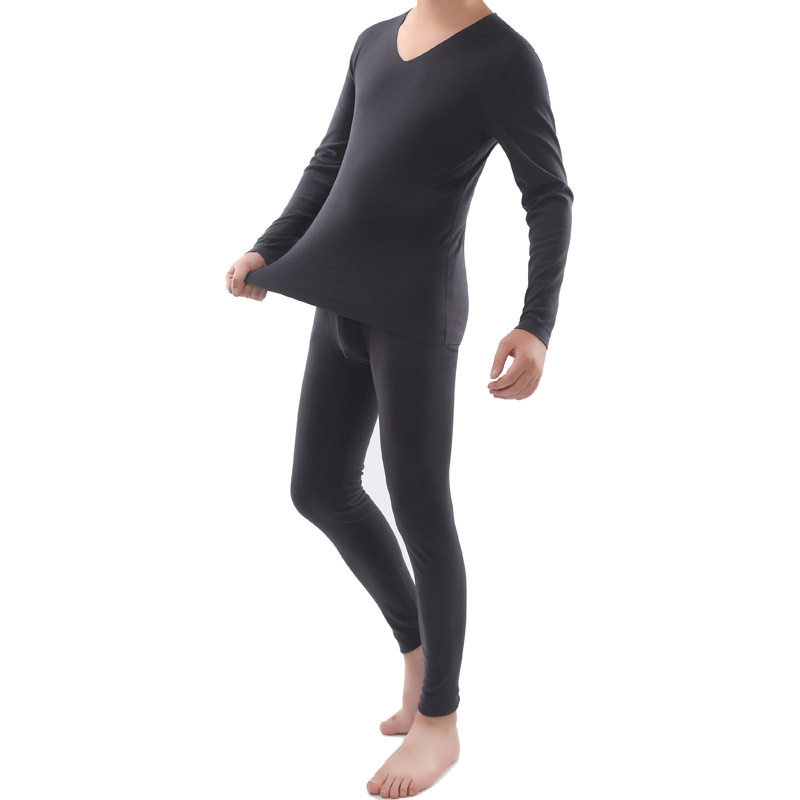 男士v领双面绒保暖内衣加厚无痕恒温秋衣套装隐形 棉毛衫