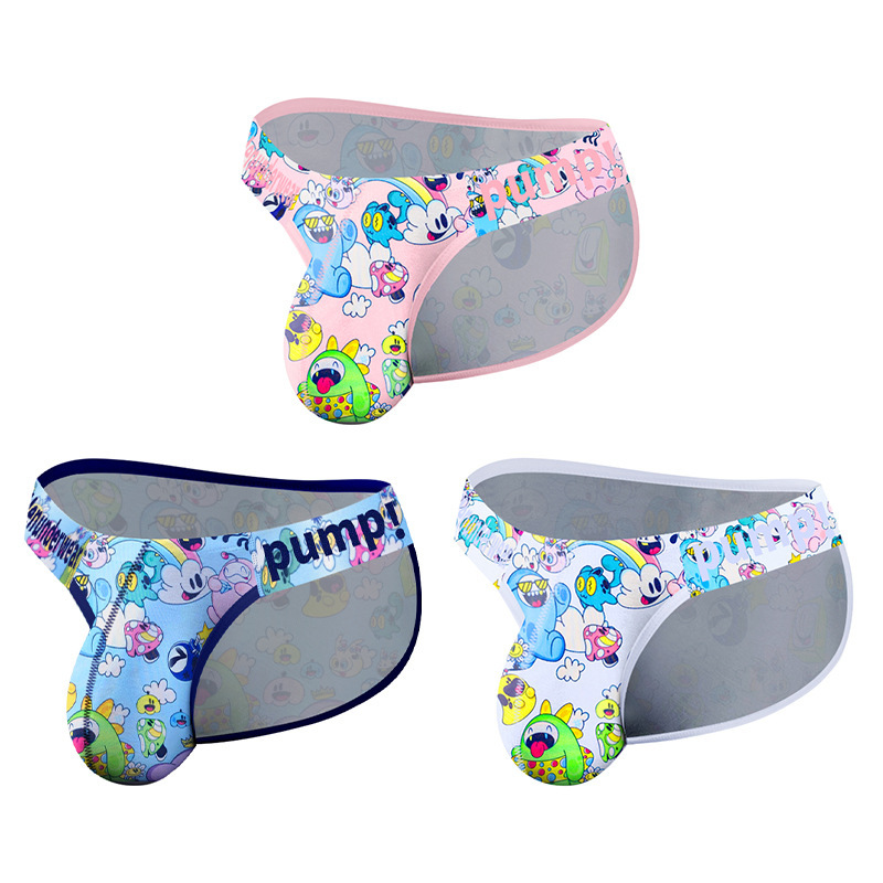 【3D图】性感高开叉男士三角裤卡通涂鸦低腰提臀无侧翼运动内裤男