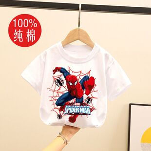 2024新款儿童夏装短袖T恤男孩宝宝蜘蛛侠纯棉半袖上衣吸汗打底衫9