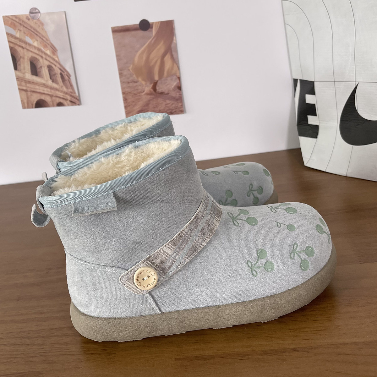 可可雾霾蓝雪地靴~冬季中筒加绒加厚保暖网红刺绣韩版女生雪地靴,女鞋,时尚雪地靴,淘宝优惠券,粉丝福利购,淘宝优惠卷