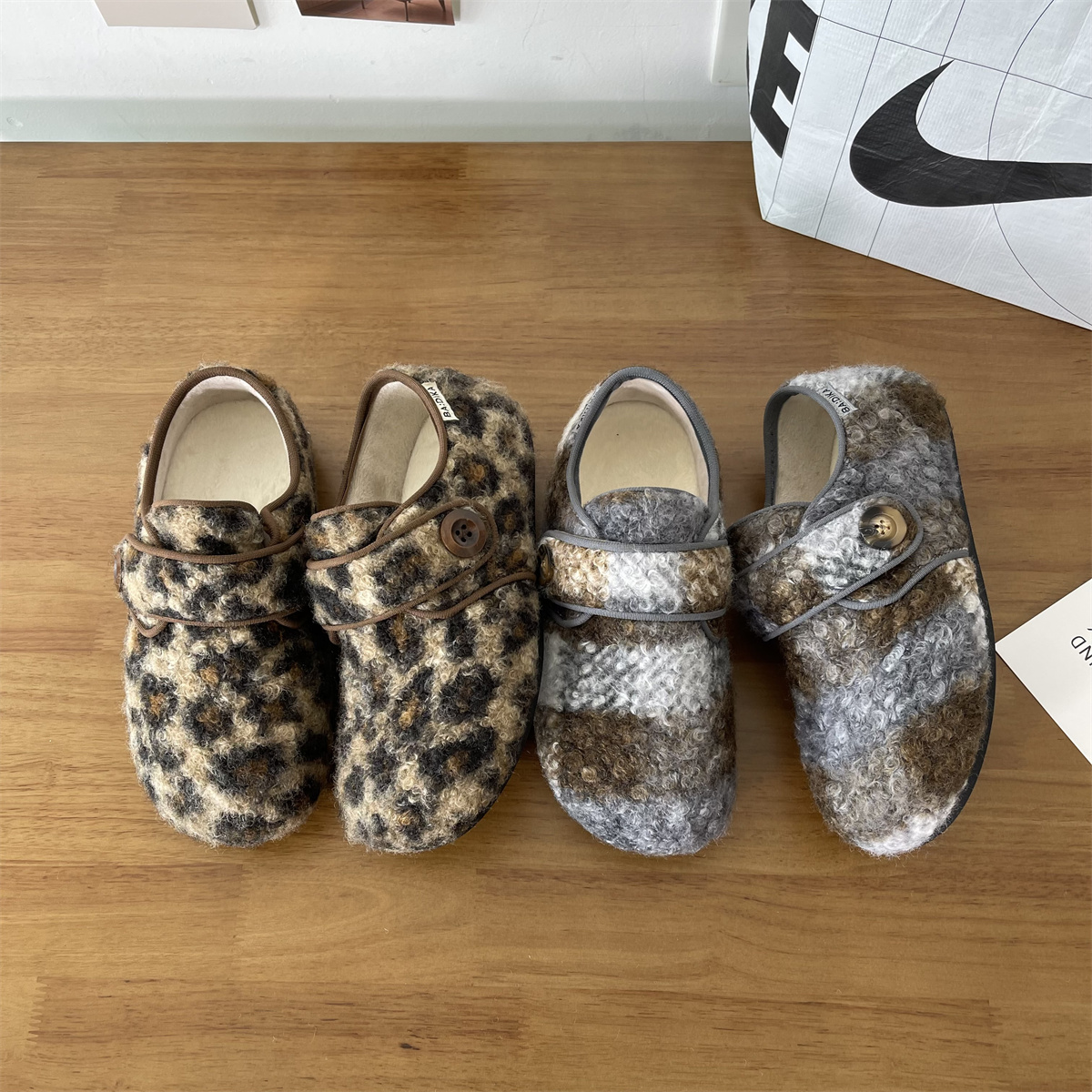 冬季豹纹加绒勃肯鞋全包单鞋百搭韩系ins网红2025新款棉鞋女鞋子