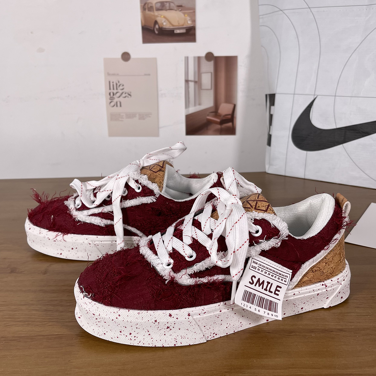 美式滑板鞋2025新款破烂牛仔布原创设计韩版ins百搭轻便运动鞋女