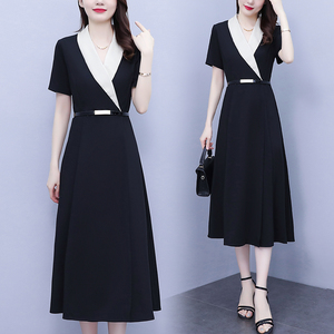 KM21812#锦棉罗马2022夏季西装裙大码女装赫本风高级感显瘦气质小黑裙