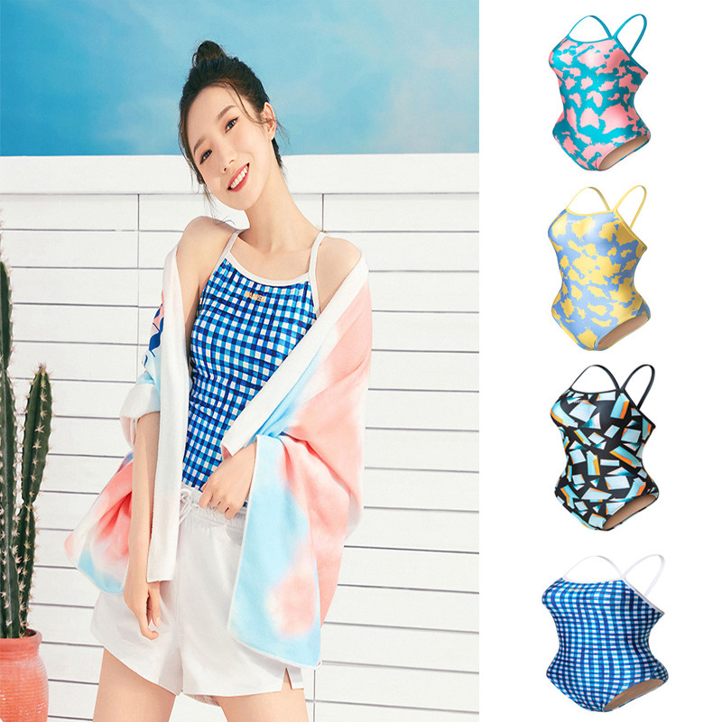 barrel2021孟美岐同款竞速泳衣印花专业连体三角高叉泳衣格子元素