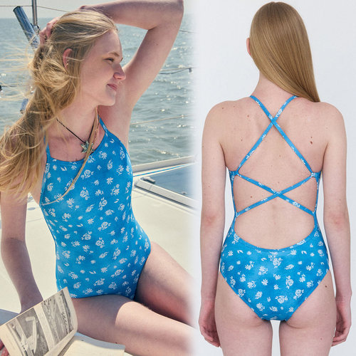 韩国代购looploop竞速泳衣女连体训练游泳衣专业三角泳装泳衣