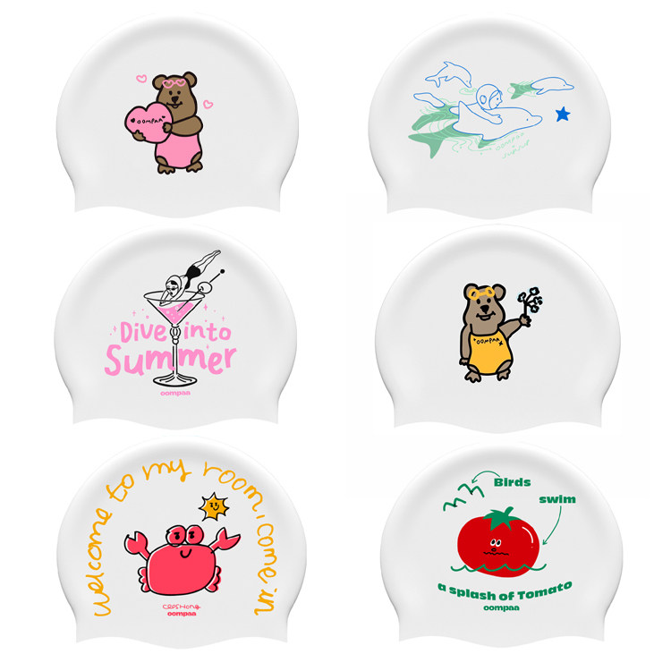 oompaa高端专业竞速炫彩舒适硅胶双面印花泳帽标准游泳泳帽