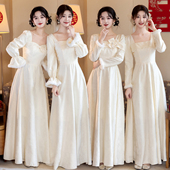 大码 姐妹服伴娘团礼服裙 高级感香槟色长袖 伴娘服胖mm2025冬季 新款