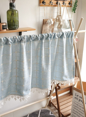 格子布艺门帘隔断帘半帘厕所布帘