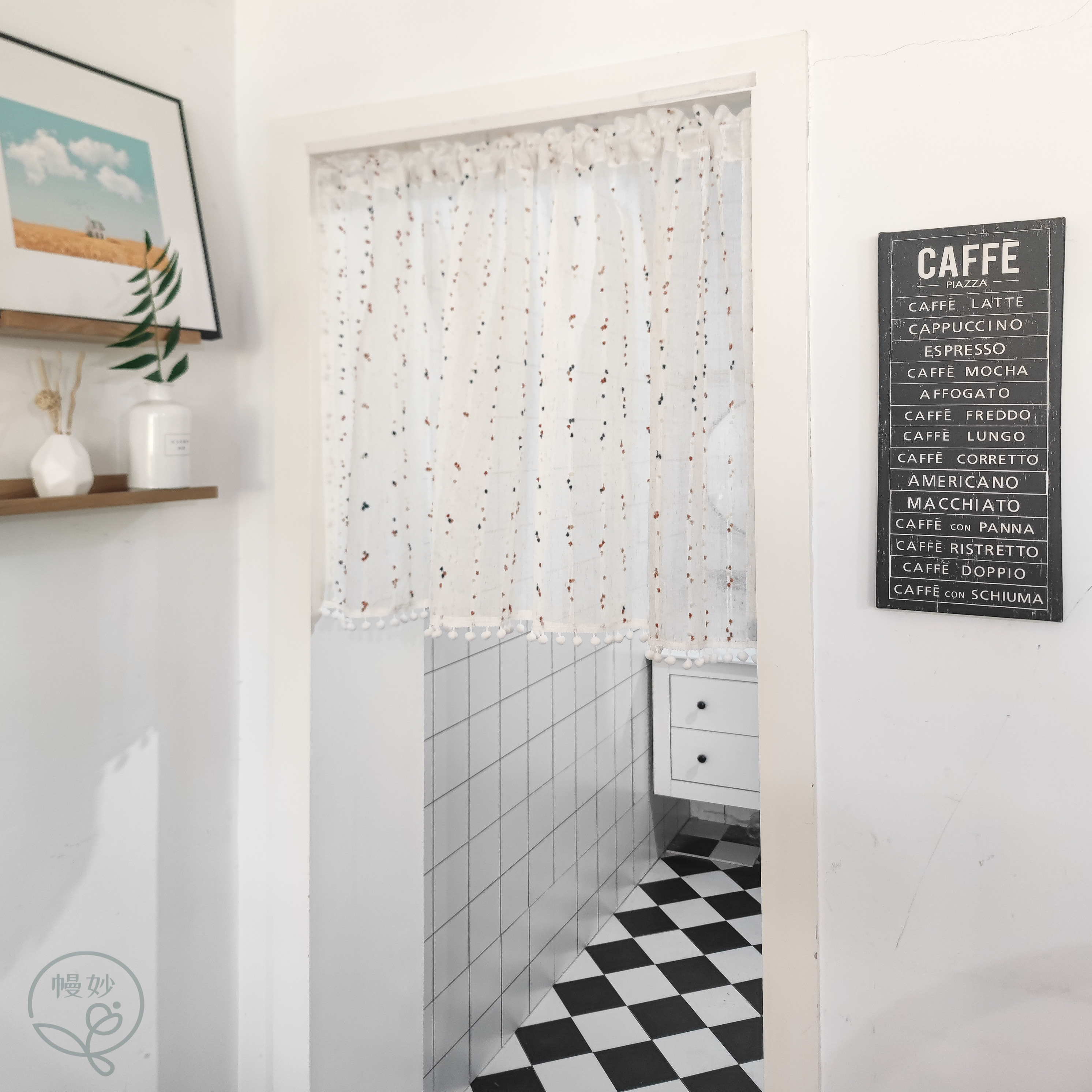 糖豆亚麻纱门帘半帘清新隔断帘遮丑帘简约百搭短帘洗衣机厨房帘