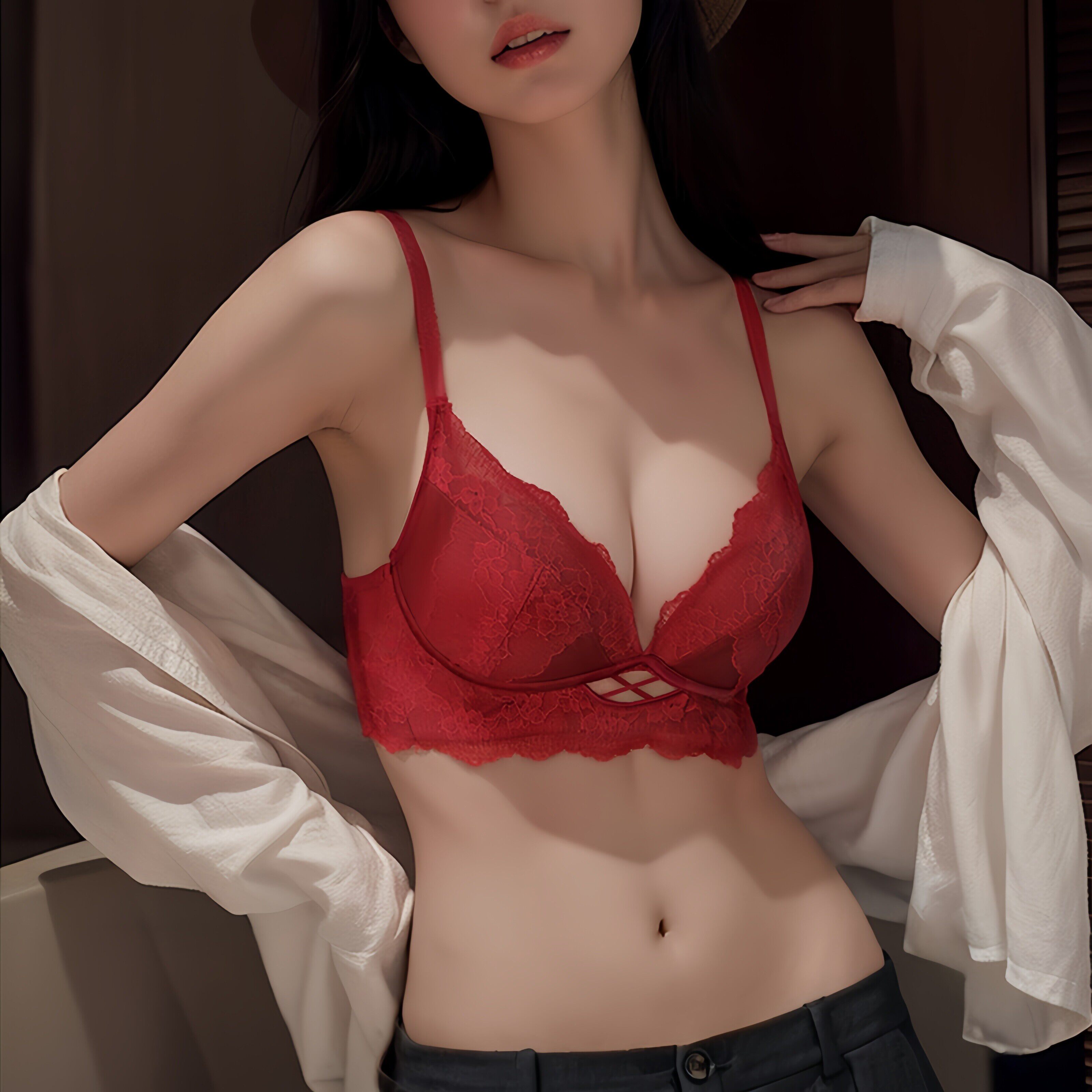 维多利亚性感本命年红色内衣套装女小胸聚拢无钢圈收副乳文胸罩