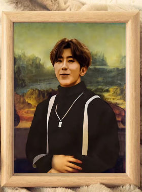 蒙娜丽坤的微笑达芬奇真迹画搞笑装饰画蔡徐坤肖像挂画创意礼物潮
