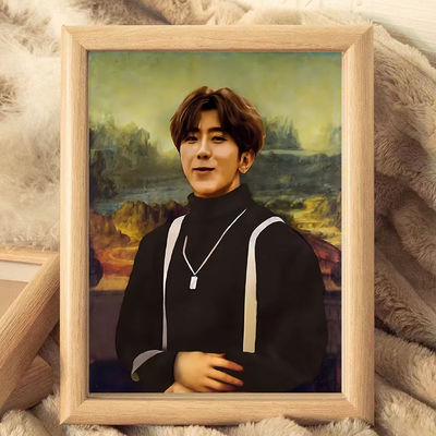 蒙娜丽坤的微笑达芬奇真迹画搞笑装饰画蔡徐坤肖像挂画创意礼物潮