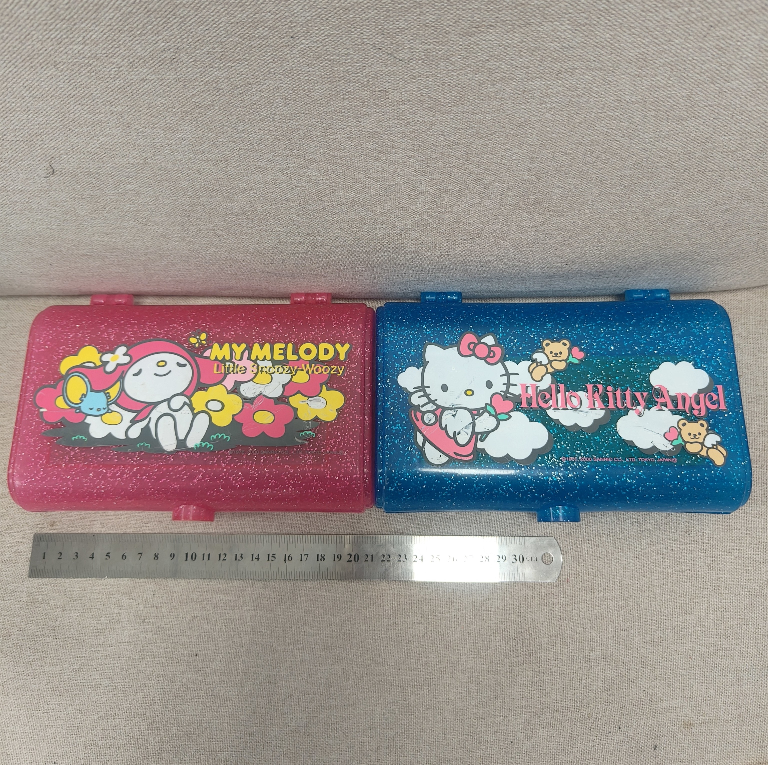 Hellokitty中古稀有2000年天使kt红头美乐蒂超大化妆镜箱柜面有瑕