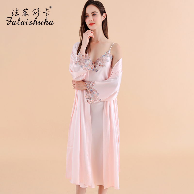 法莱舒卡100%桑蚕丝睡袍家居服