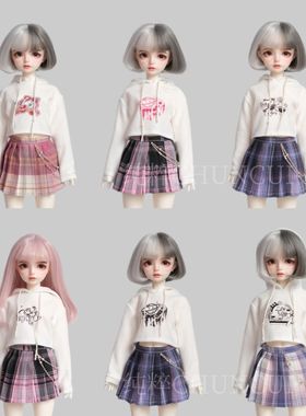 bjd4分6分5分3分胖4熊妹ob24小布blythe娃衣白色印花卫衣百褶裙