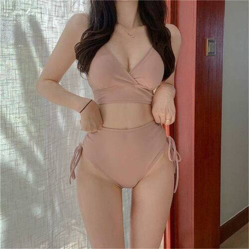 泳衣女韩国ins纯欲度假温泉分体性感高腰比基尼显瘦修身 遮肚泳装