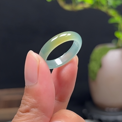 20.2mm冰黄翡翡翠玉戒指A货玉石