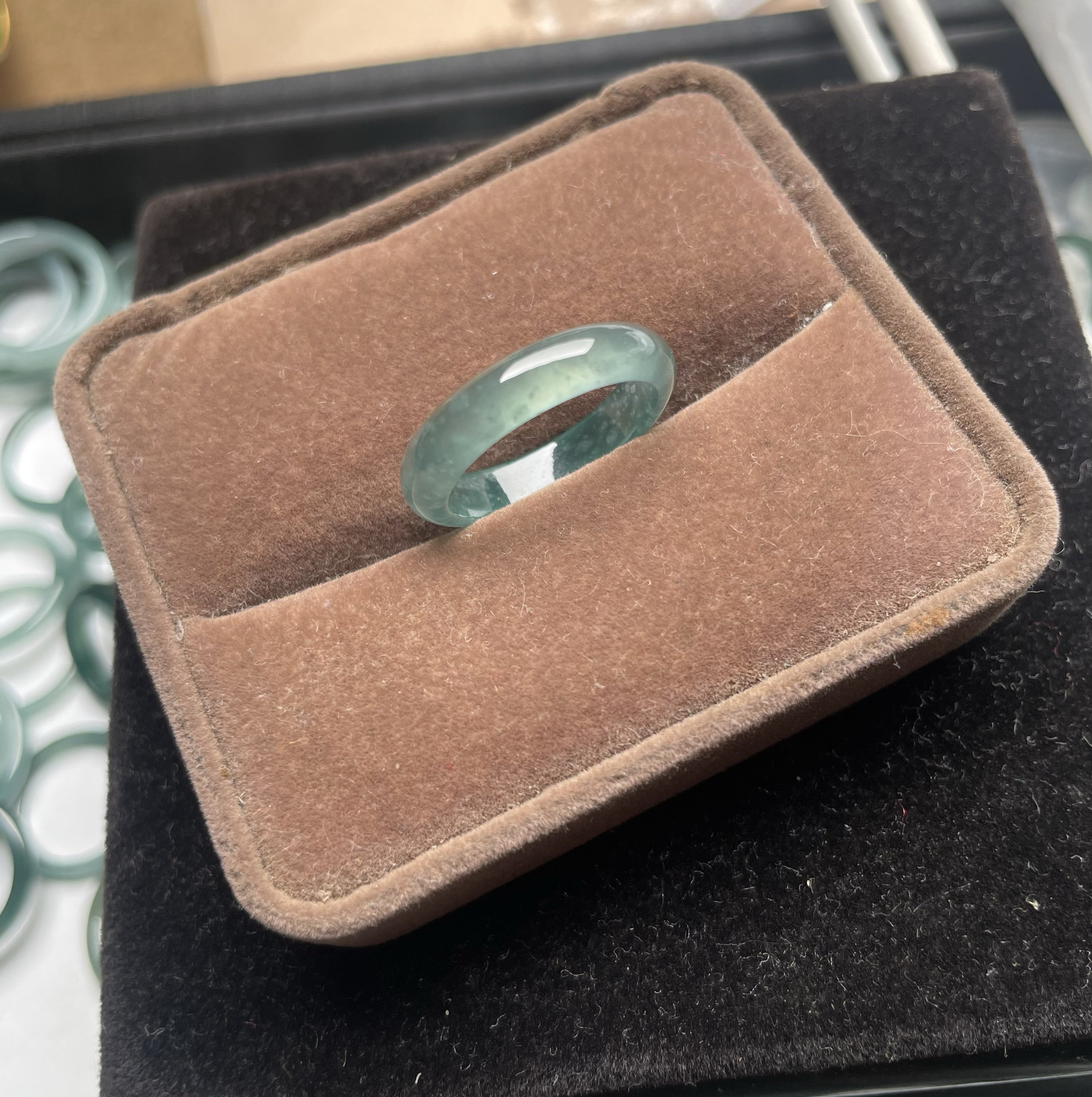 翠缘斋天然翡翠戒指缅甸正品纯天然A货女款秀气冰种蓝水 小戒指