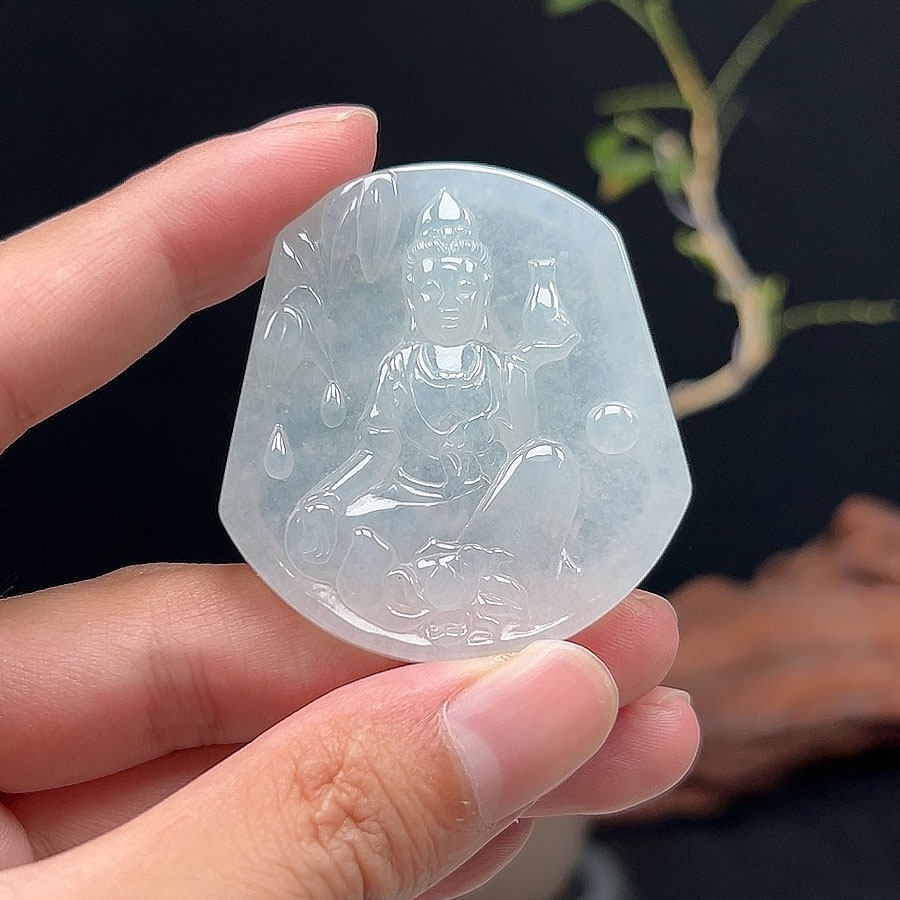 天然缅甸A货翡翠玉观音玉佩老坑冰种玉石观音菩萨吊坠护法挂件