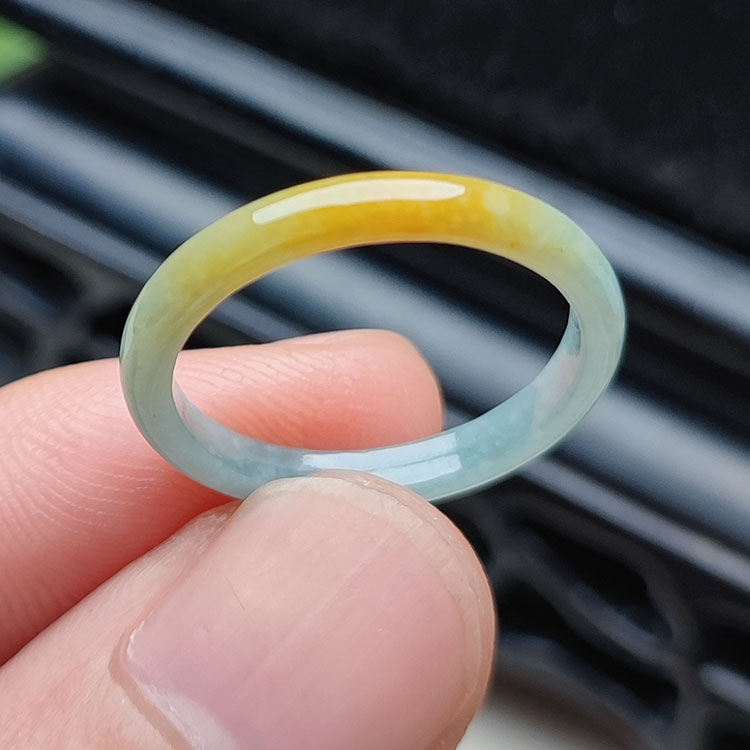 天然翡翠戒指黄翡A货19MM