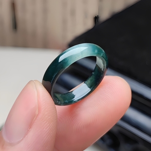 翠缘斋玉器 孤品指环 12号16.1MM内径翡翠素面戒指围深蓝水女款