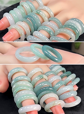 盲盒特价 翡翠戒圈天然A货翡翠戒指缅甸玉指环蓝水豆绿白素圈男女