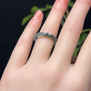 16号17.7mm天然A货翡翠轻奢款戒指老坑冰蓝绿切割面戒圈细条气质