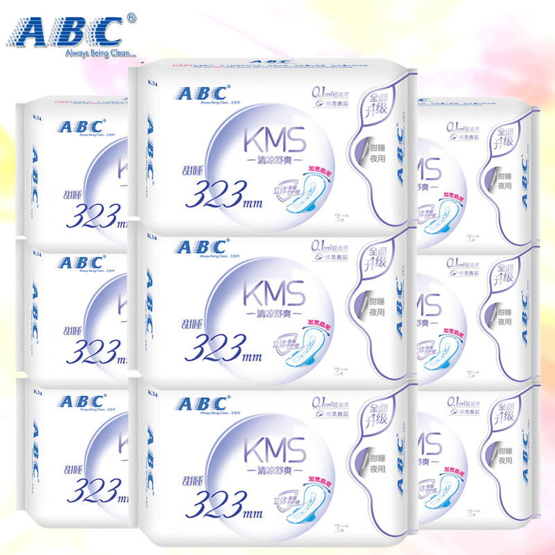 abc卫生巾清凉舒爽甜睡夜用323mm 3片9包组合