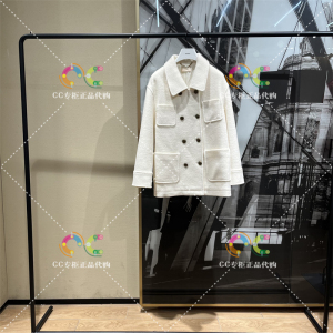 欧时力1TY4045160专柜正品2023年冬季新款小翻领双排扣呢料外套
