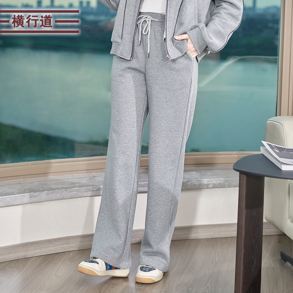 百搭黑色加绒宽松休闲灰色直筒阔腿裤显瘦运动裤秋冬新款大码女