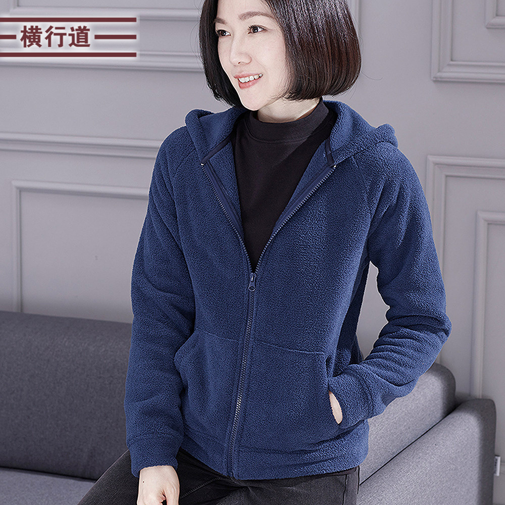休闲双面绒连帽宽松加厚拉链外套