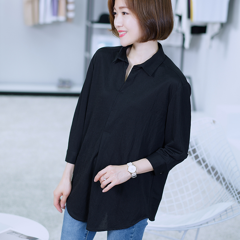 2025新款春装休闲衬衫七分袖大码女装纯色中袖衬衣女宽松上衣外穿