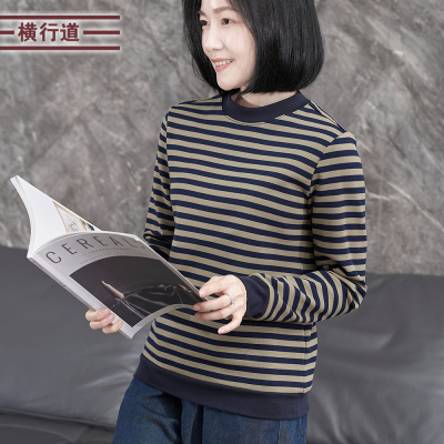 横行道半高领长袖法式条纹上衣