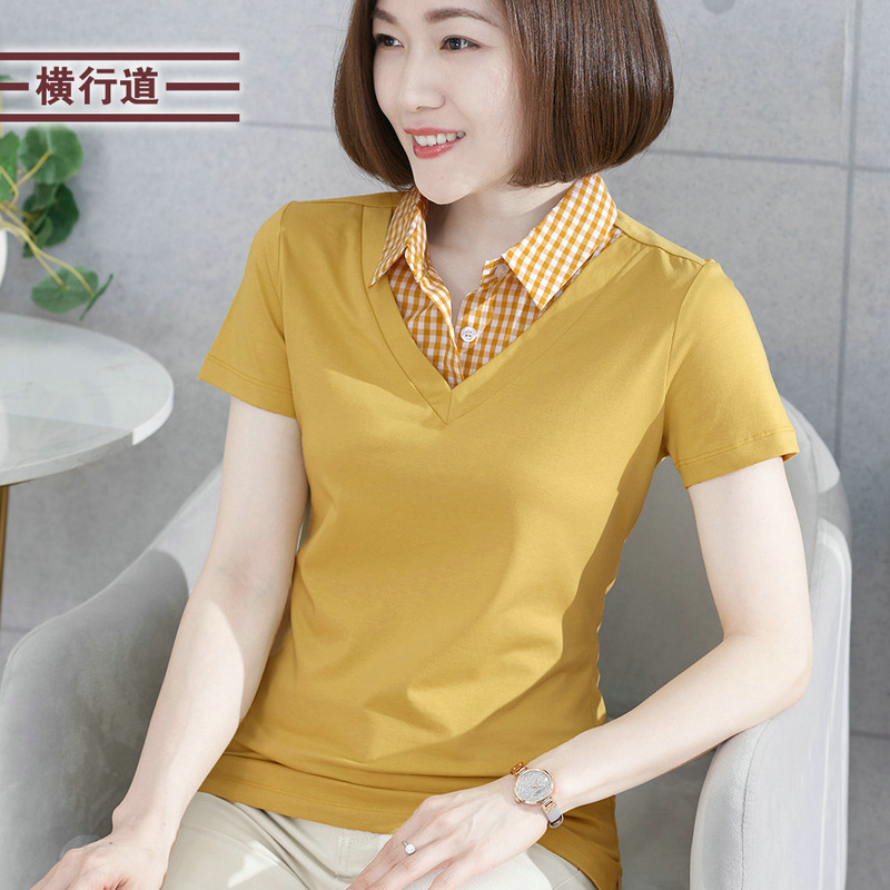 横行道短袖韩版基础款格子