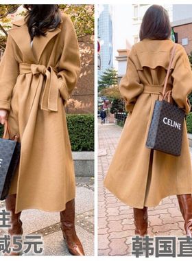 *韩国东大门代购id studio毛呢外套新款长款宽松羊毛大衣