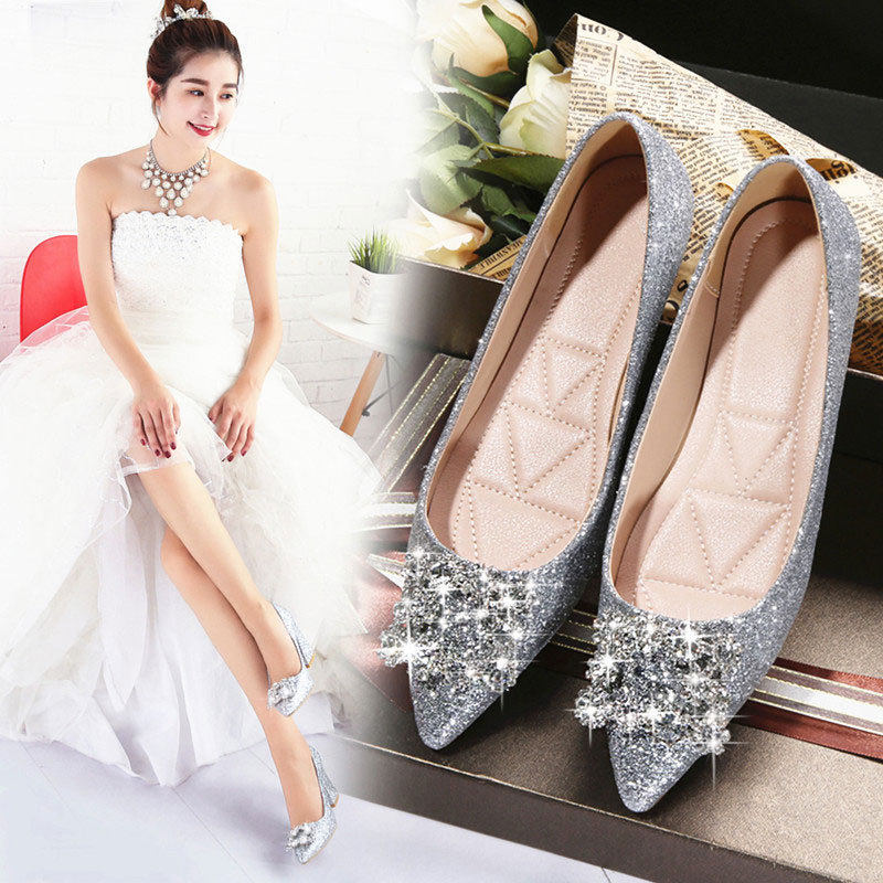 White wedding Wedding shoes Slipper gules With crude silvery High-heeled princess Bridal Shoes Flat bottom marry Bridesmaidin the Women's Shoes, Low shoes  category - from Buy2taobao.com to provide professional Taobao agent buy service