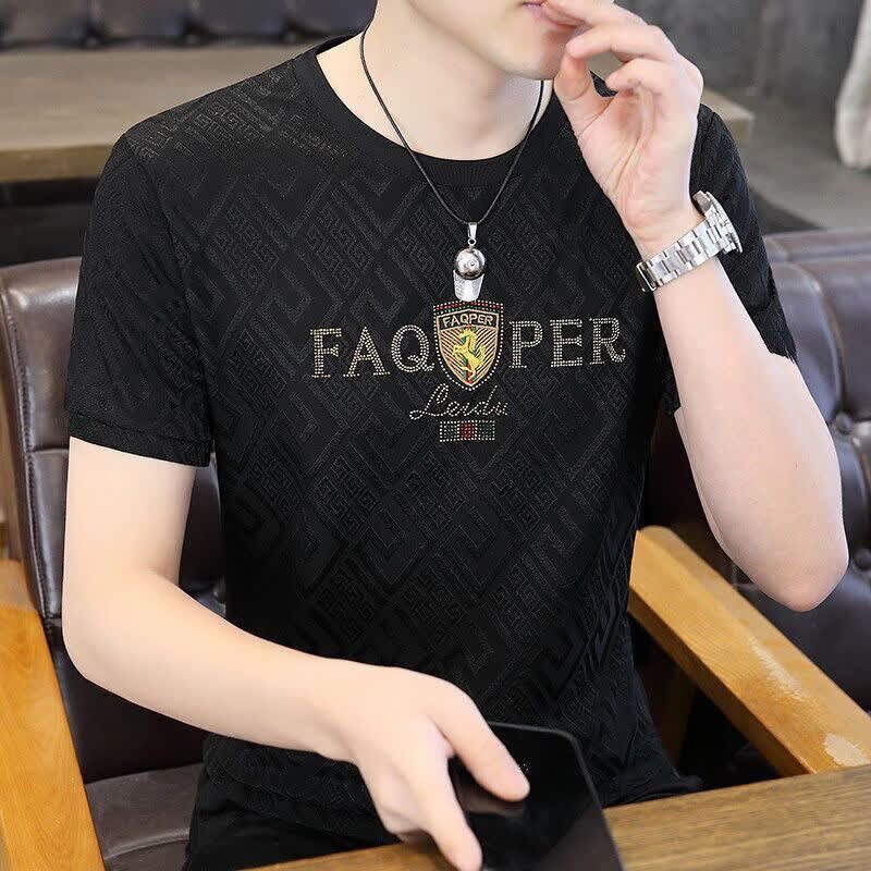 薄款黑色冰丝短袖T恤新款圆领半袖夏季休闲速干上衣爆款男士体恤