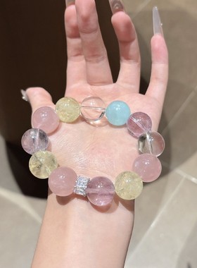 2025天然海蓝宝黄水晶紫水晶粉水晶白阿塞多巴胺多宝手串原创正品