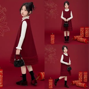 2026新年战袍高级感女童冬季大童女孩本命年衣服儿童冬装裙子套装