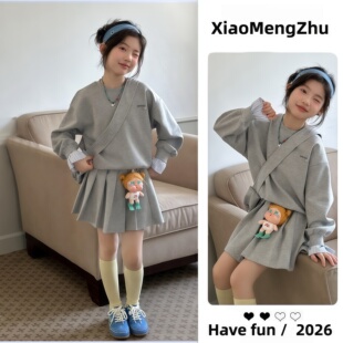 女童裙子套装春装2026新款女孩超好看miu系穿搭大儿童休闲两件套