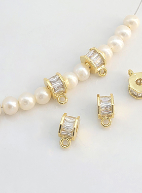 18K包金保色镶锆石带吊环桶珠大孔路路桶隔珠diy串手链项链吊坠扣