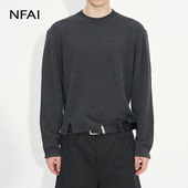 25FW 扎实羊毛 圆领开衩毛衣 NFAI 外扩袖 型 时装 廓形